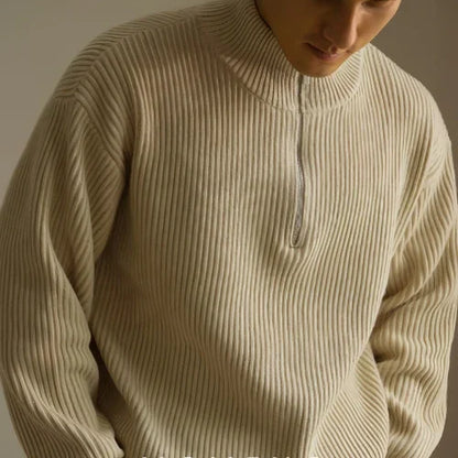 Lazy And Versatile Wool Turtleneck Half Loose Zip Sweater - Which Mark