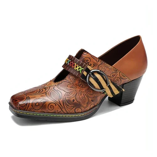Women's thick heel leather shoes - Which Mark