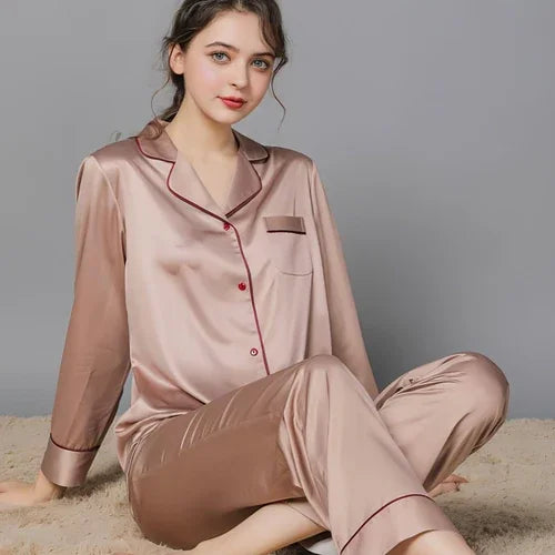 New Spring And Autumn Silk Couple Pajamas For Women - Which Mark