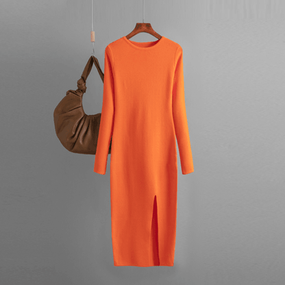 Autumn And Winter Long Sleeve Knitted Backless Round Neck Dress - Which Mark