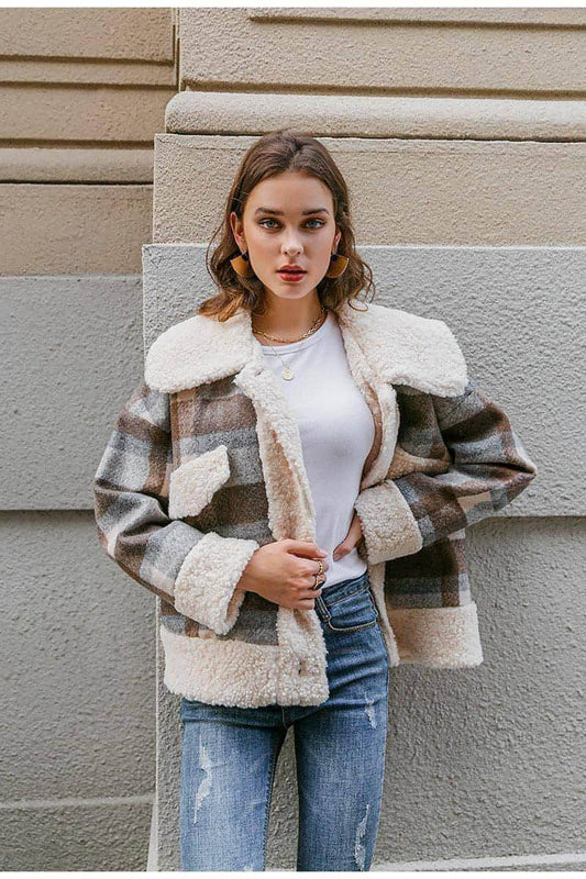 New coat plaid lamb wool thick plaid coat - Which Mark