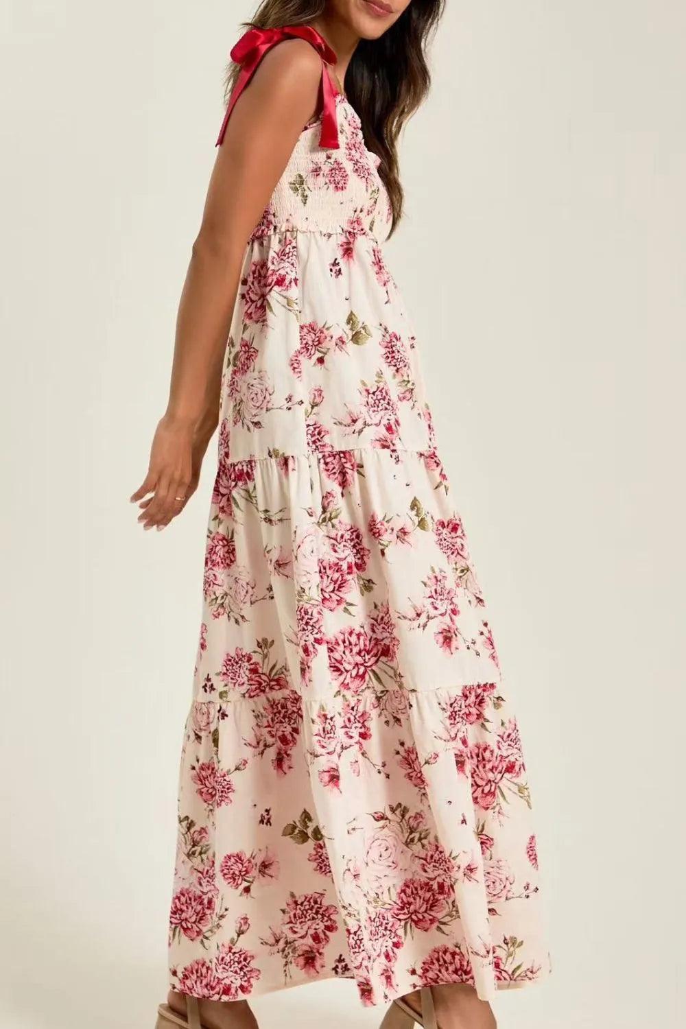 Floral Tiered Maxi Dress with Mixed Print Design - Which Mark