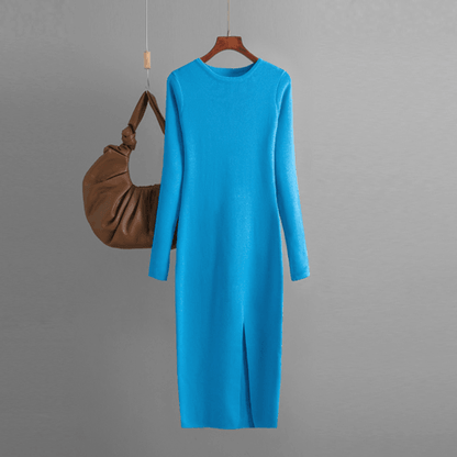 Autumn And Winter Long Sleeve Knitted Backless Round Neck Dress - Which Mark