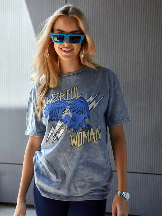 Gray loose t-shirt with print 3857 - Which Mark