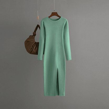 Autumn And Winter Long Sleeve Knitted Backless Round Neck Dress - Which Mark