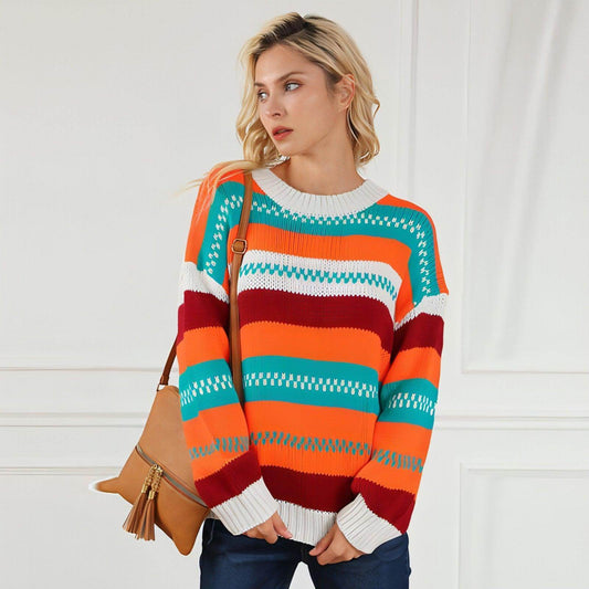 Loose Color Pullover Regular Sleeve Sweater Women - Which Mark
