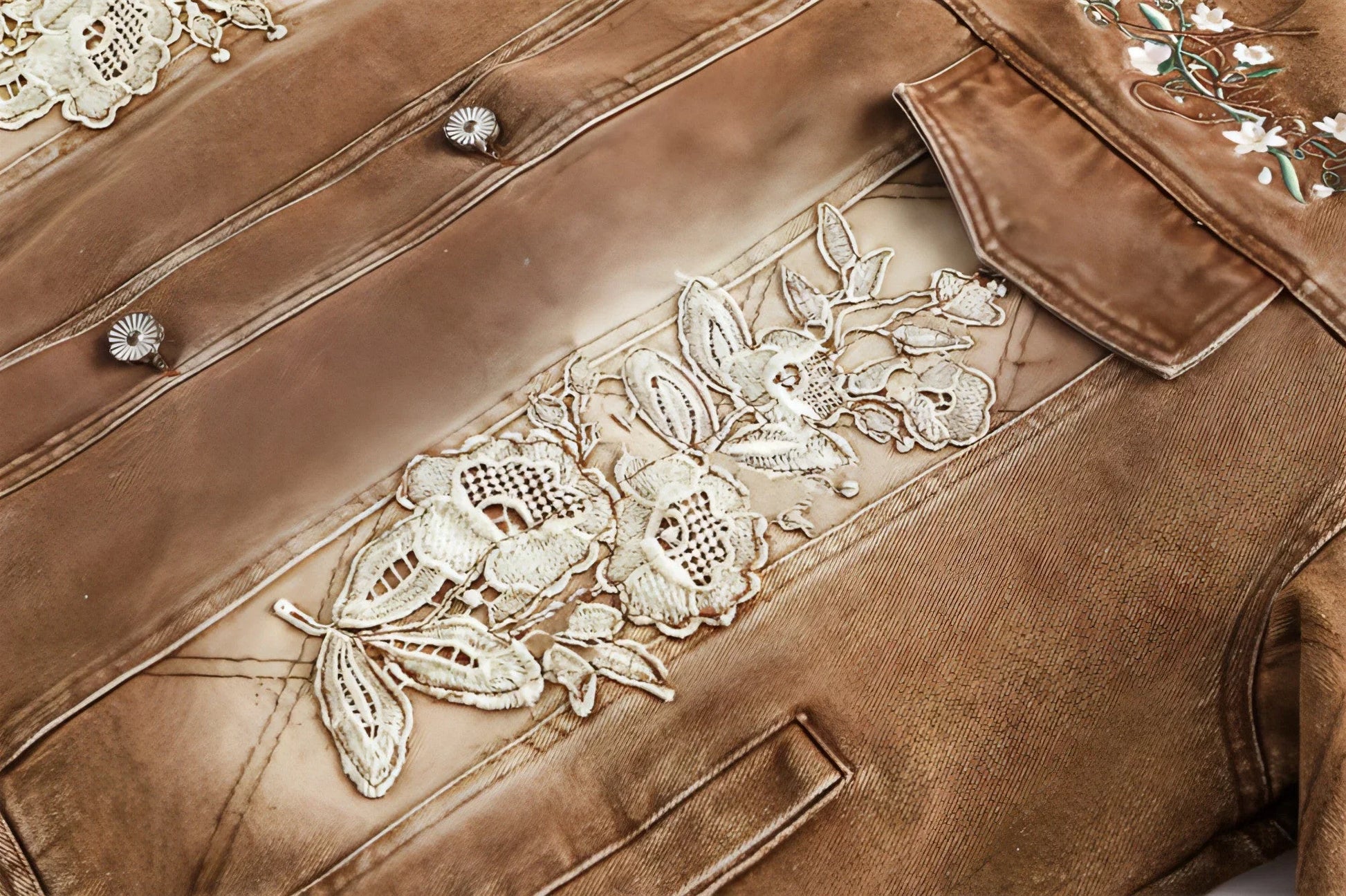 Floral Embroidery Spray Painting Denim Jacket Men & Women Punk - Which Mark
