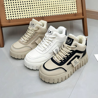Fleece-lined Warm White Shoes For Women High-top Board Shoe - Which Mark