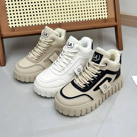 Fleece-lined Warm White Shoes For Women High-top Board Shoe - Which Mark