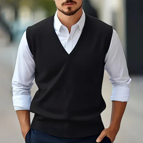 Men's Sleeveless Sweater Vest Casual Solid Color And V-neck - Which Mark