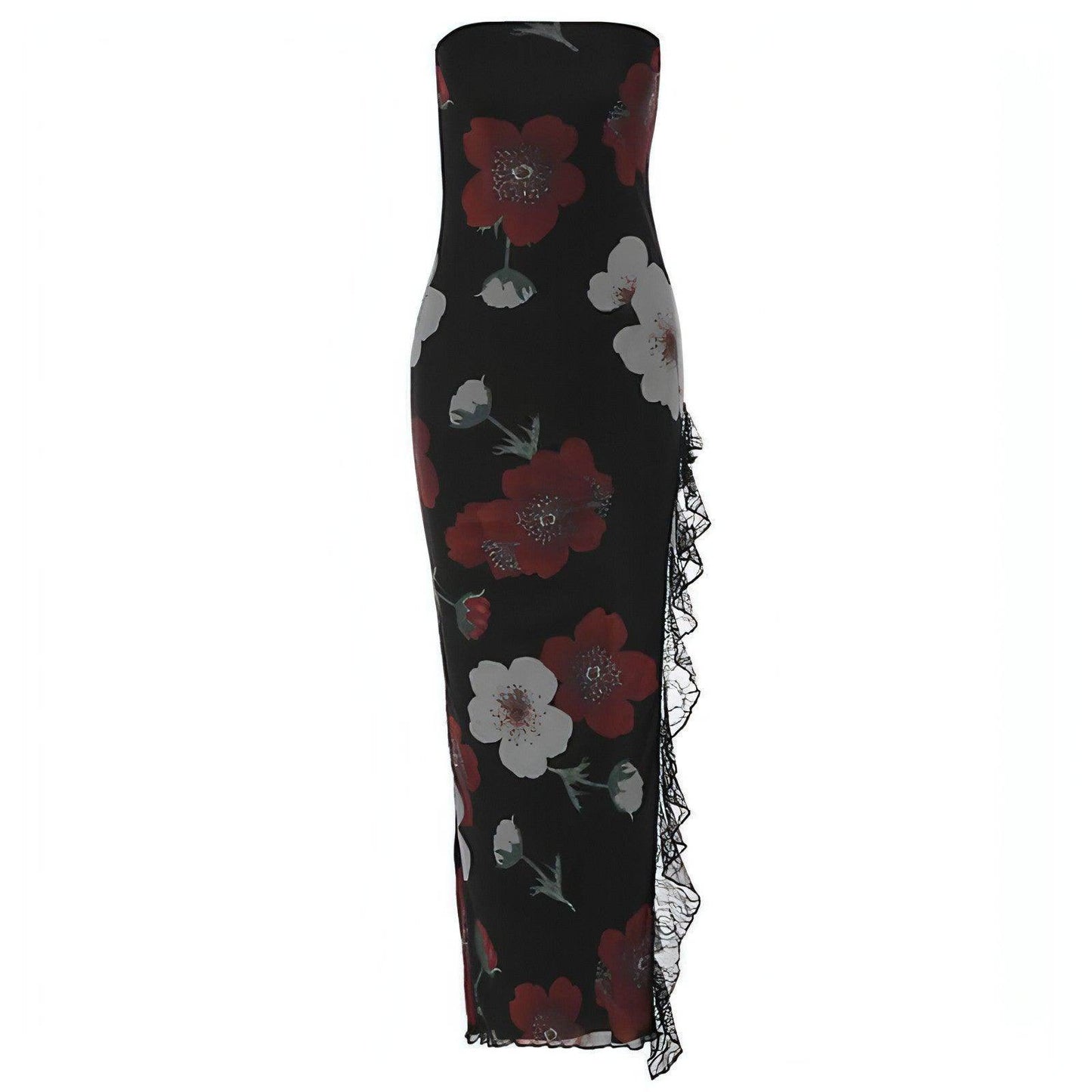 Printed Lace Stitching Wrapped Chest Dew Dress - Which Mark