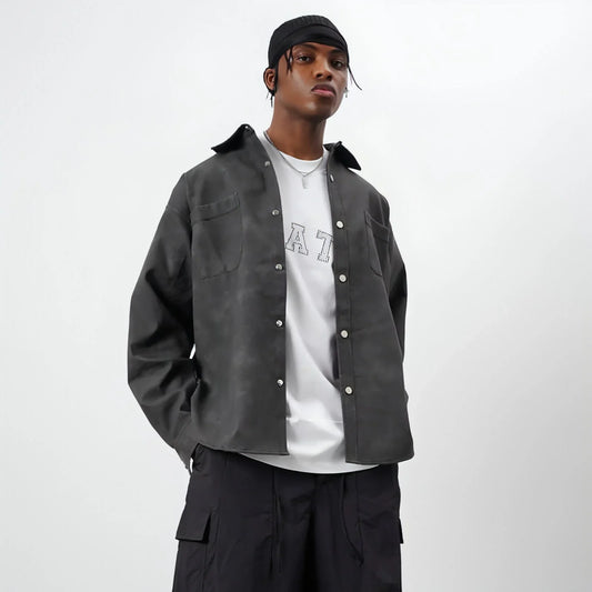 Retro Street Style Washed-out PU Leather DressShirt Men - Which Mark