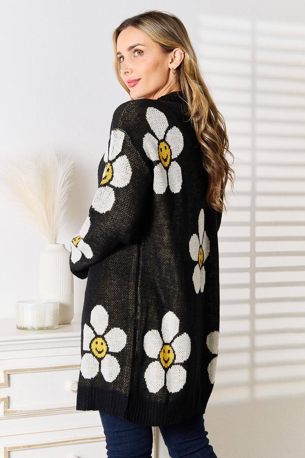 Perfee Floral Button Down Longline Cardigan - Which Mark