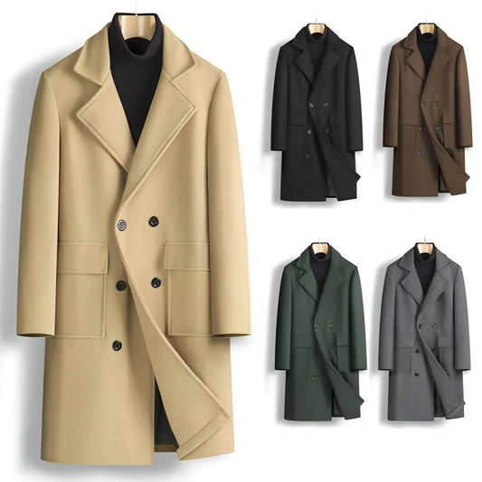 Fall Winter Men Double Breasted Mid-length Trench Coat - Which Mark