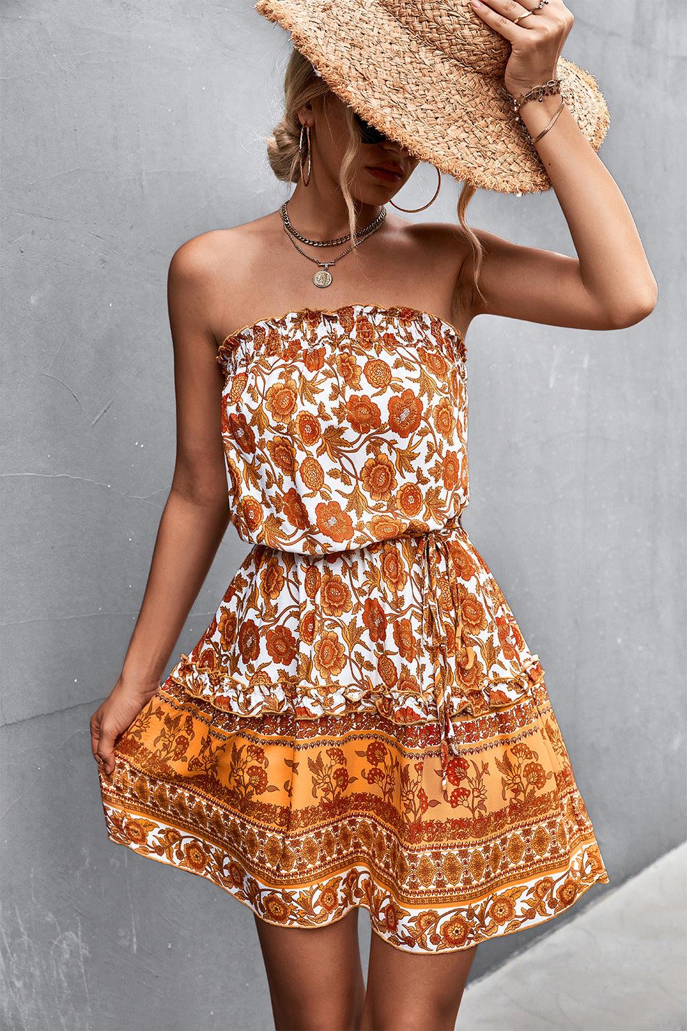 Bohemian Frill Trim Strapless Dress - Which Mark