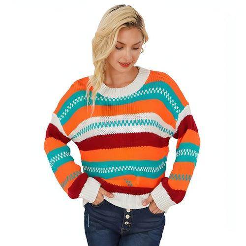 Loose Color Pullover Regular Sleeve Sweater Women - Which Mark