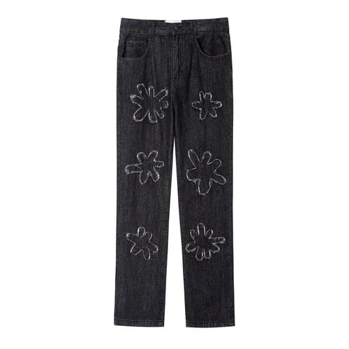 Retro Burnt Flowers Niche Wash Old Jeans For Men - Which Mark
