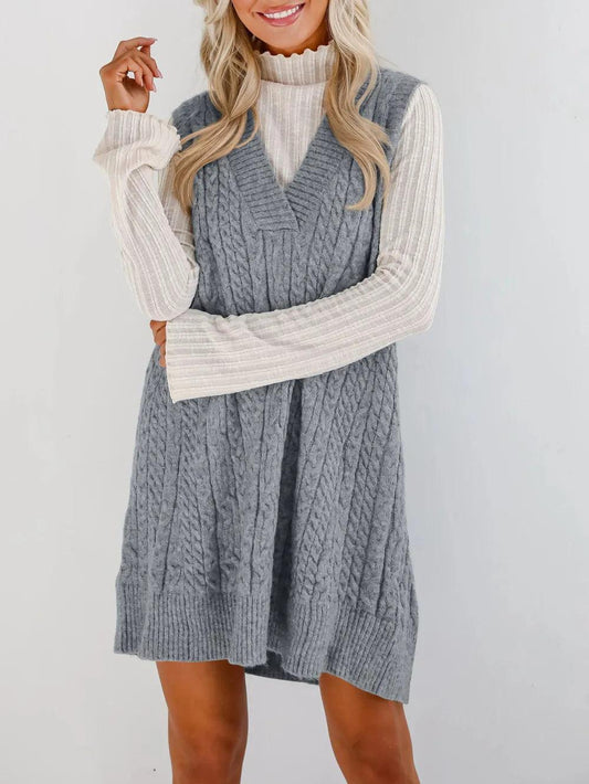 Lovelet Cable Knit V-Neck Mini Sweater Overall Dress - Which Mark