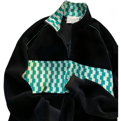 Stitching Waffle Stand Collar Sweater Men - Which Mark