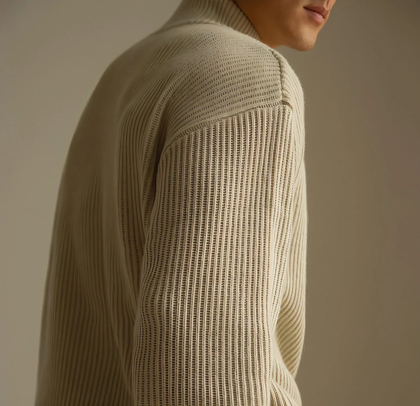 Lazy And Versatile Wool Turtleneck Half Loose Zip Sweater - Which Mark