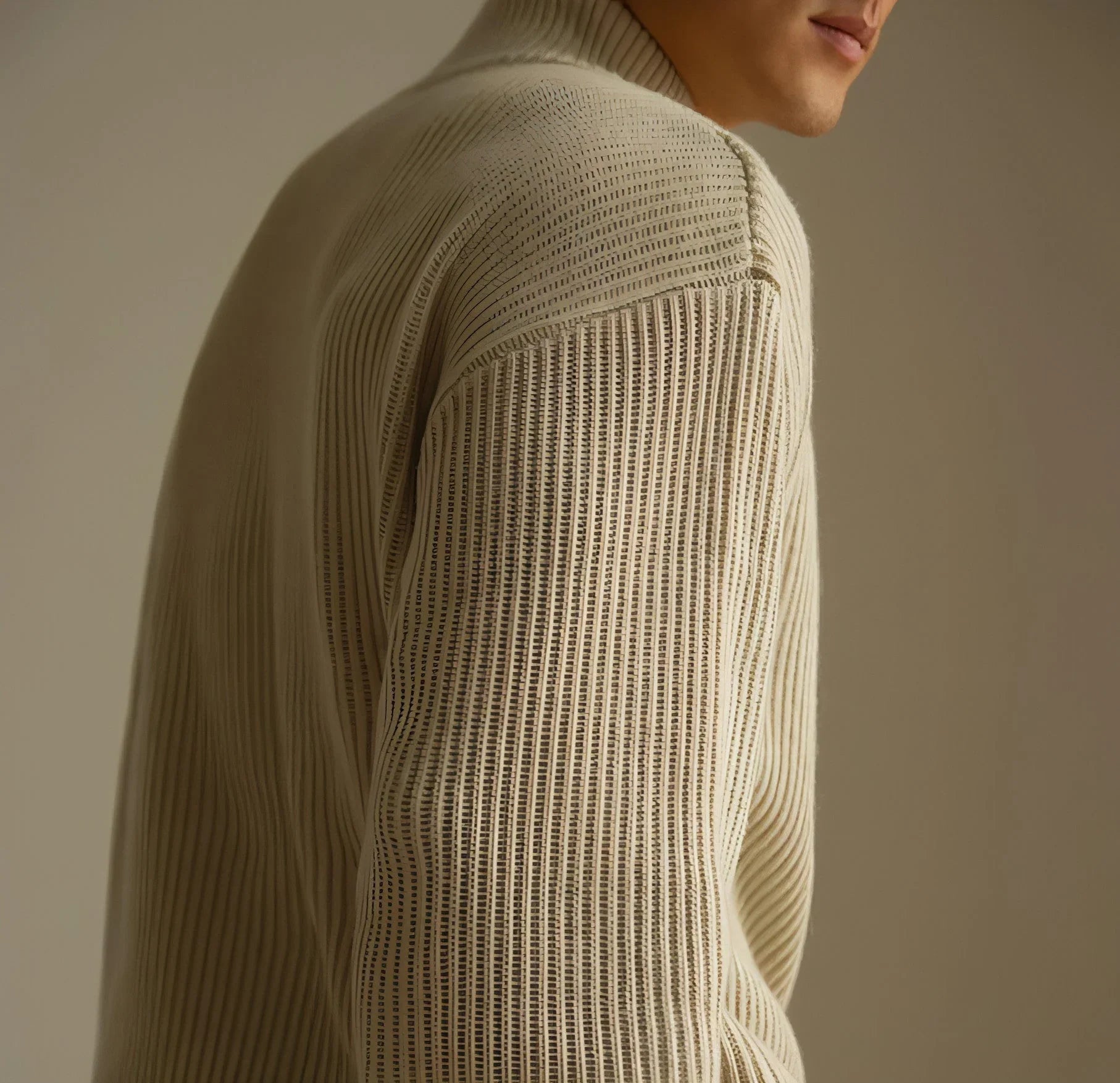 Lazy And Versatile Wool Turtleneck Half Loose Zip Sweater - Which Mark