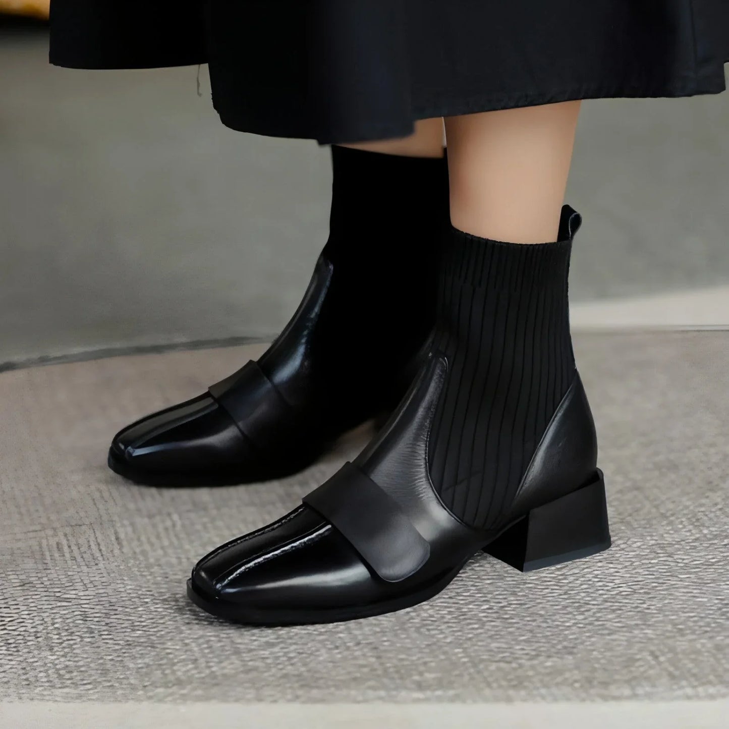 Large Brown Square Toe Mid-heel Soft Leather Shoes - Which Mark