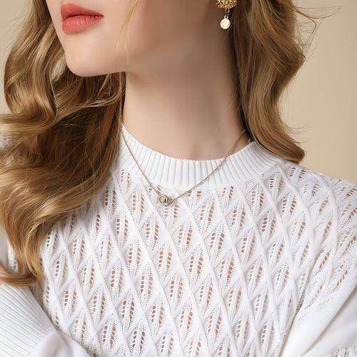 Pure Color Hollow Knitted Sweater Women Half High Fashion - Which Mark