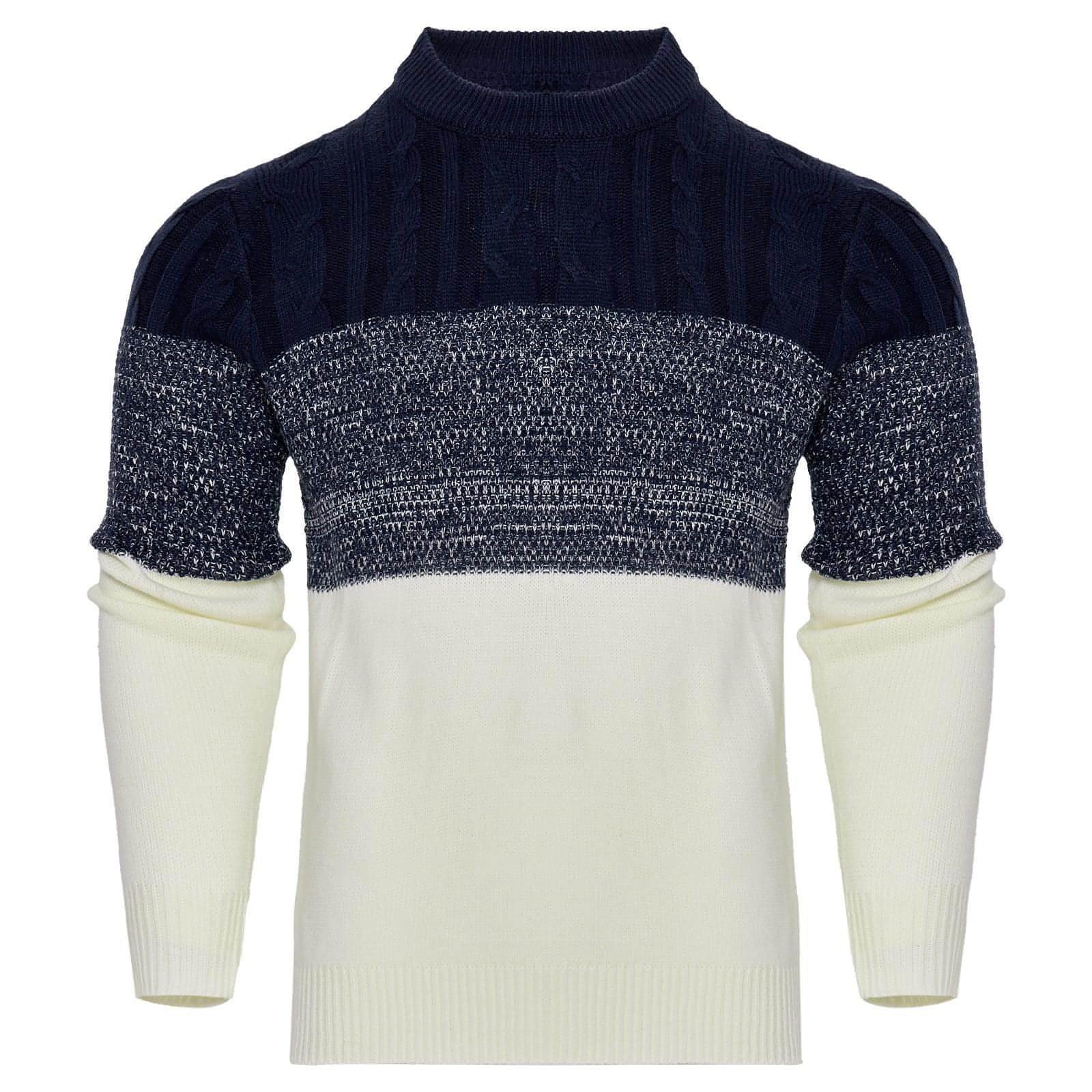 Men's Casual Color Block Long Sleeve Cable Knit Pullover Sweater - Which Mark