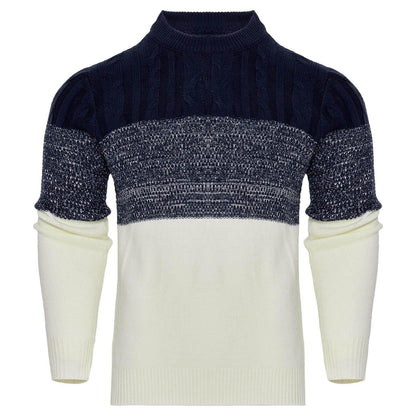 Men's Casual Color Block Long Sleeve Cable Knit Pullover Sweater - Which Mark