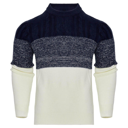 Men's Casual Color Block Long Sleeve Cable Knit Pullover Sweater - Which Mark
