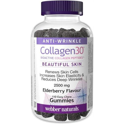 Webber Naturals Collagen30 Anti-Wrinkle Gummy, 2,500mg of Bioactive Collagen Peptides Per Serving, 110 Gummies, Helps Reduce Deep Wrinkles, Fine Lines & Stimulates Skin Cells - Which Mark