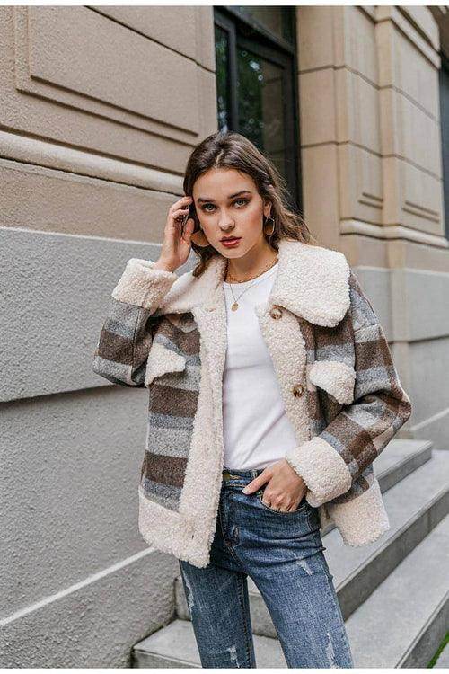 New coat plaid lamb wool thick plaid coat - Which Mark