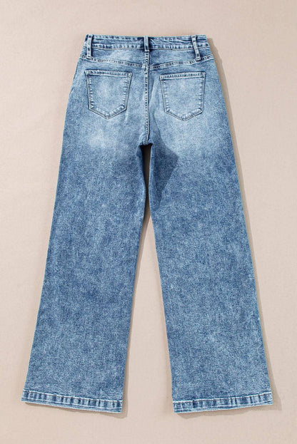 Dusk Blue Central Seamed Wide Leg High Waist Jeans - Which Mark