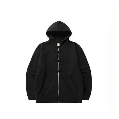 New Chinese Style Buckle Fleece Zipper Hooded Sweater - Which Mark