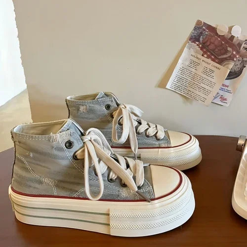 Women's Synthetic Leather Lace-up High-top Rubber Casual Shoes - Which Mark