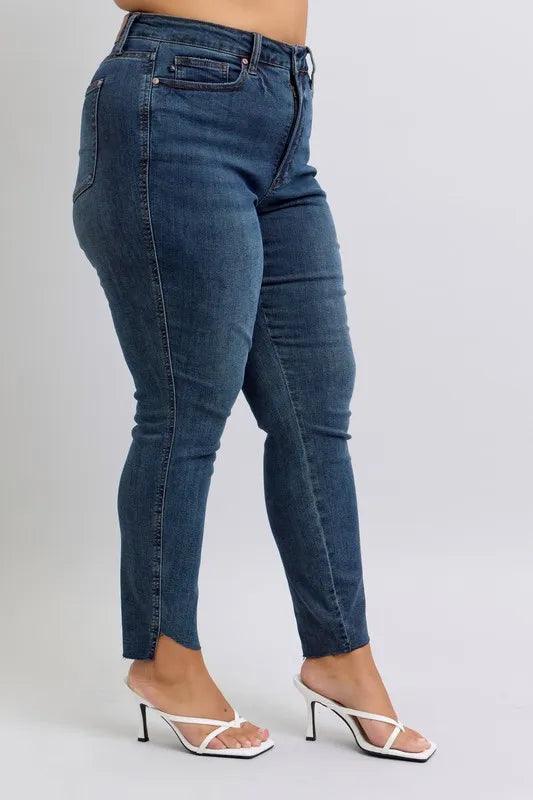 Judy Blue Full Size High Waist Tummy Control Step Hem Skinny Jeans Plus Size - Which Mark