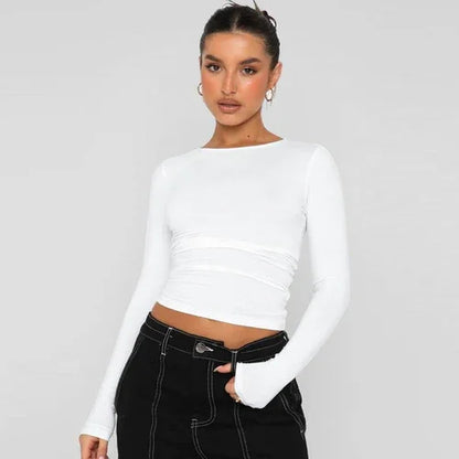 A1. Knitwear Tight Casual Long Sleeve T-shirt Women - Which Mark