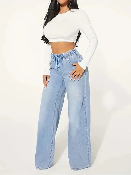 25 Edition – High Waist Drawstring Wide Leg Jeans – Light Blue - Which Mark