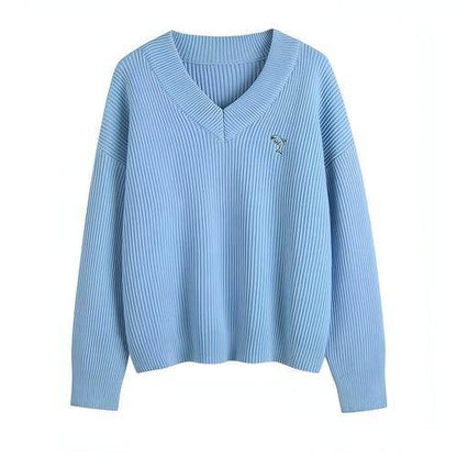 New V-neck Sweater Women Loose-fitting Outer Top - Which Mark