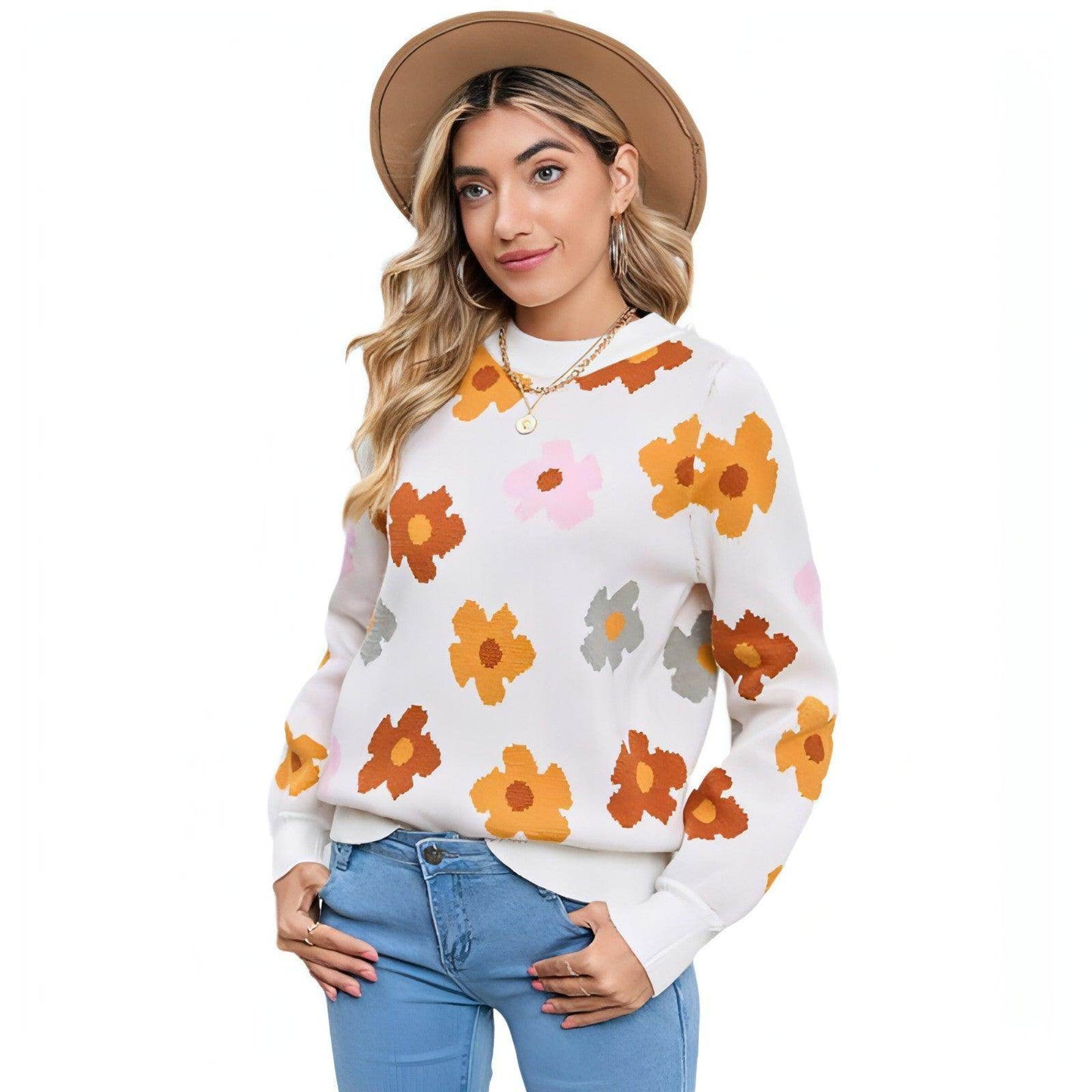 Knitted Thread Sweater Women's Flower - Which Mark