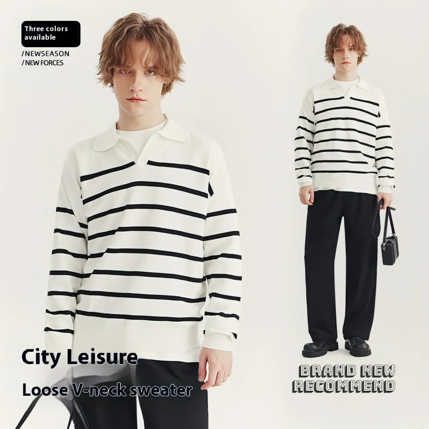 High-grade Loose Contrast Color Striped Sweater Long Sleeve Inner Wear - Which Mark