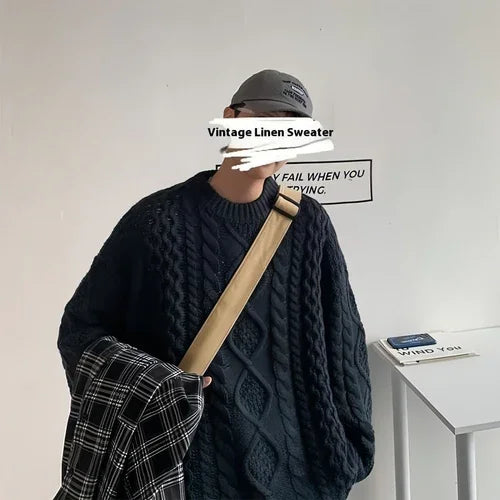 Japanese Stitching Contrast Color Cable-knit Sweater Men - Which Mark