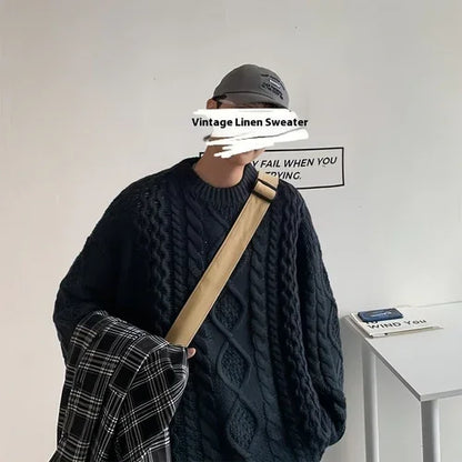 Japanese Stitching Contrast Color Cable-knit Sweater Men - Which Mark