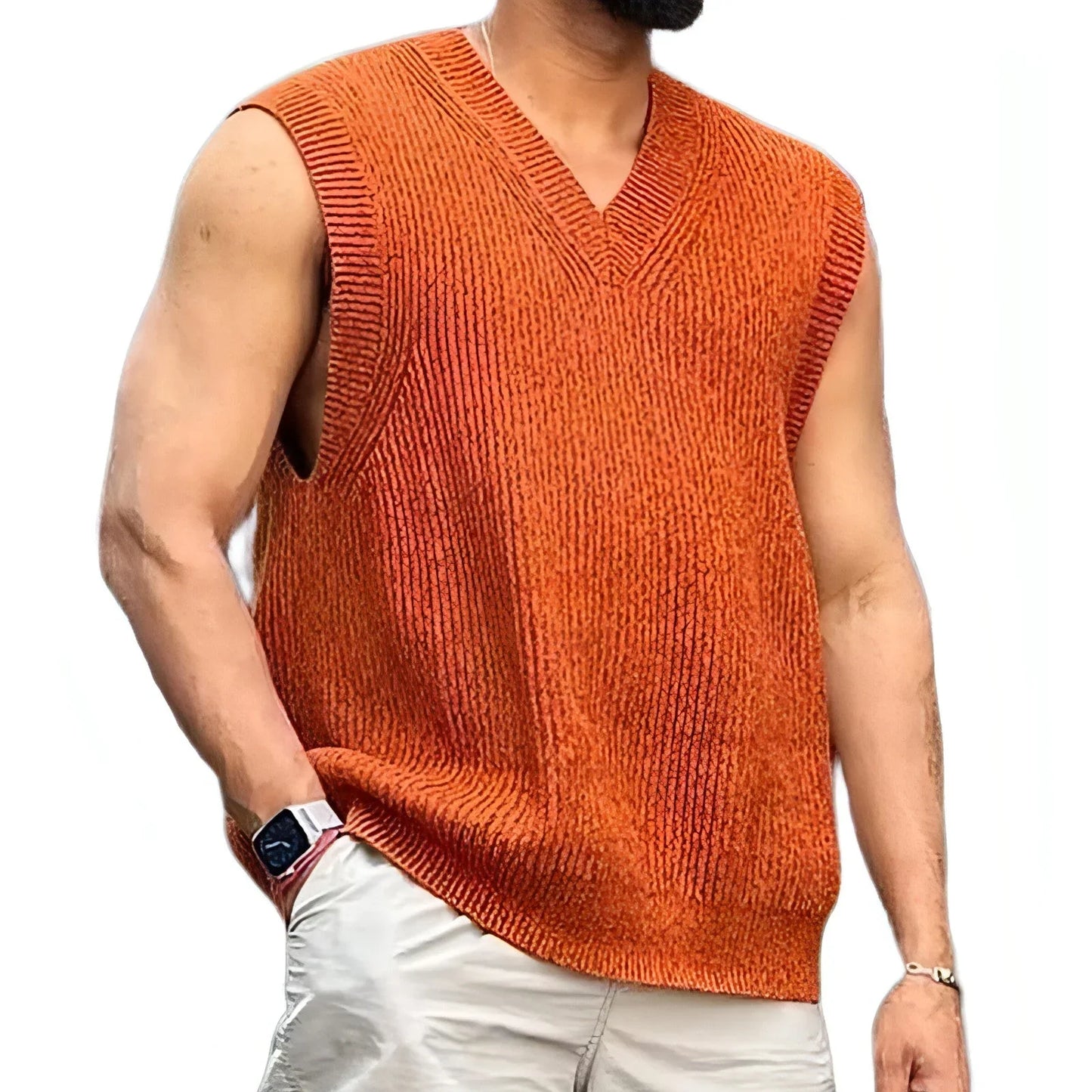 Knitwear Street Slim Fit V-neck Sleeveless Vest Sweater Men - Which Mark