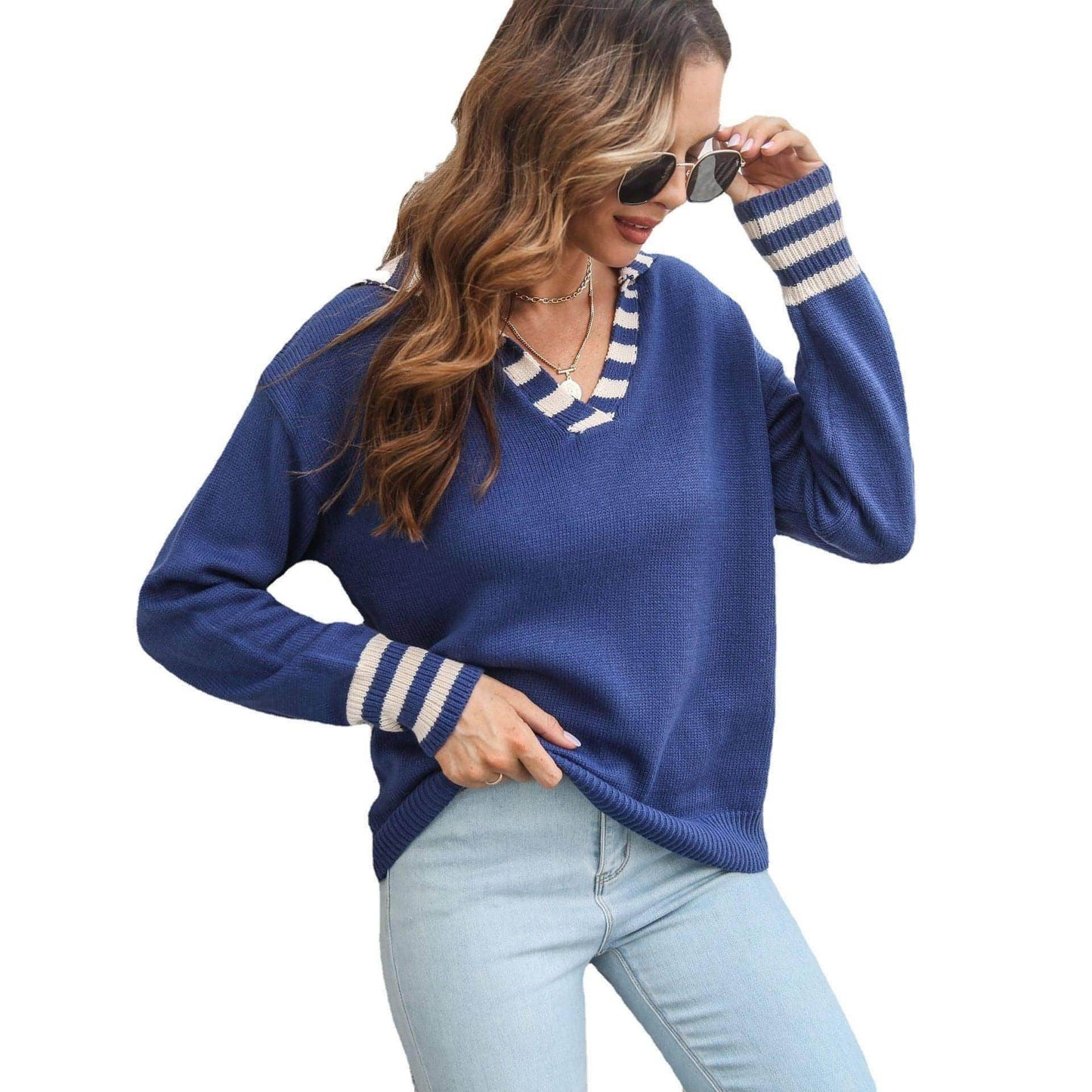 Striped Lapel Sweater Women's - Which Mark