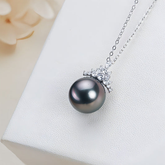 Black Pearl 18K Gold Pendant S925 Silver Necklace Female - Which Mark