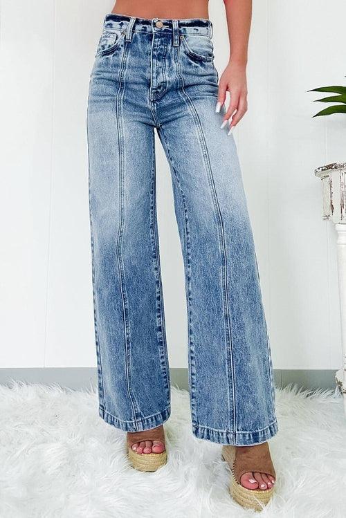 Dusk Blue Central Seamed Wide Leg High Waist Jeans - Which Mark