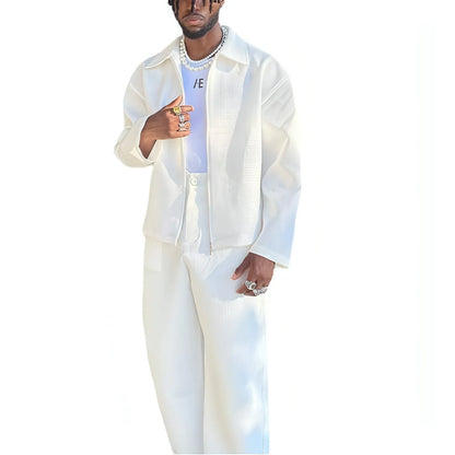 Men's Solid Color Fashion Tracksuit Top Casual Pants Two-piece Set - Which Mark