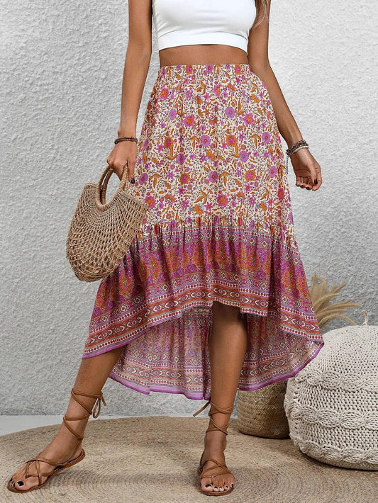 Perfee High-Low Elastic Waist Skirt - Which Mark