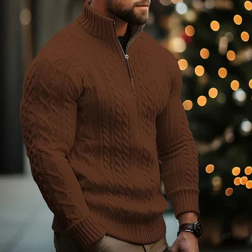 Men's Knitwear Half Zipper Coat Solid Color Twisted Thickened Sweater - Which Mark